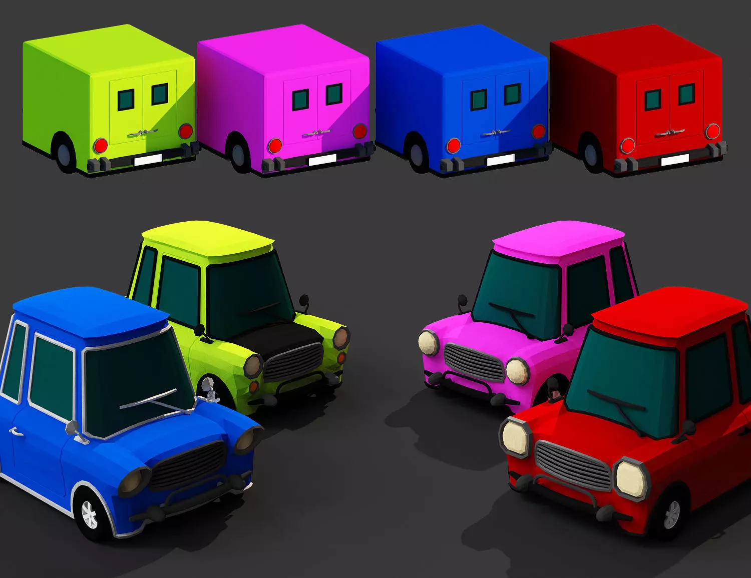 Generic passenger cartoon car pack Low-poly 3D model Low-poly 3D model_0