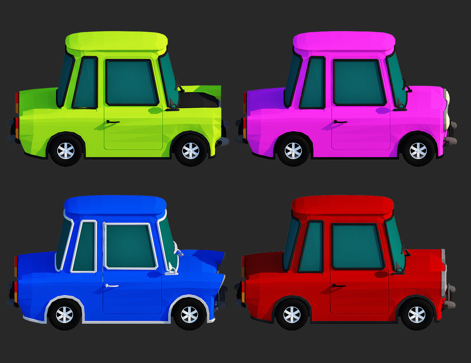 Generic passenger cartoon car pack Low-poly 3D model Low-poly 3D model_5