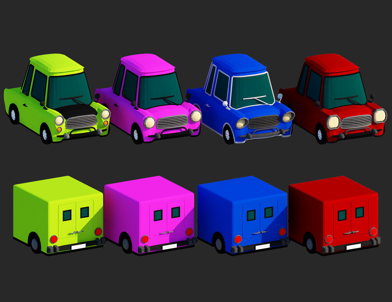 Generic passenger cartoon car pack Low-poly 3D model Low-poly 3D model_1