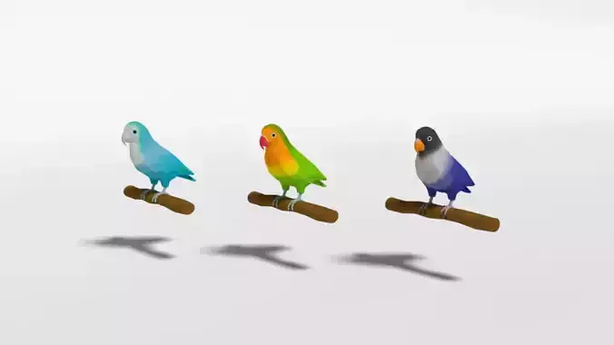 Low Poly Cartoon Lovebirds Low-poly 3D model