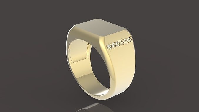 Signet ring gold with diamonds 3D print model