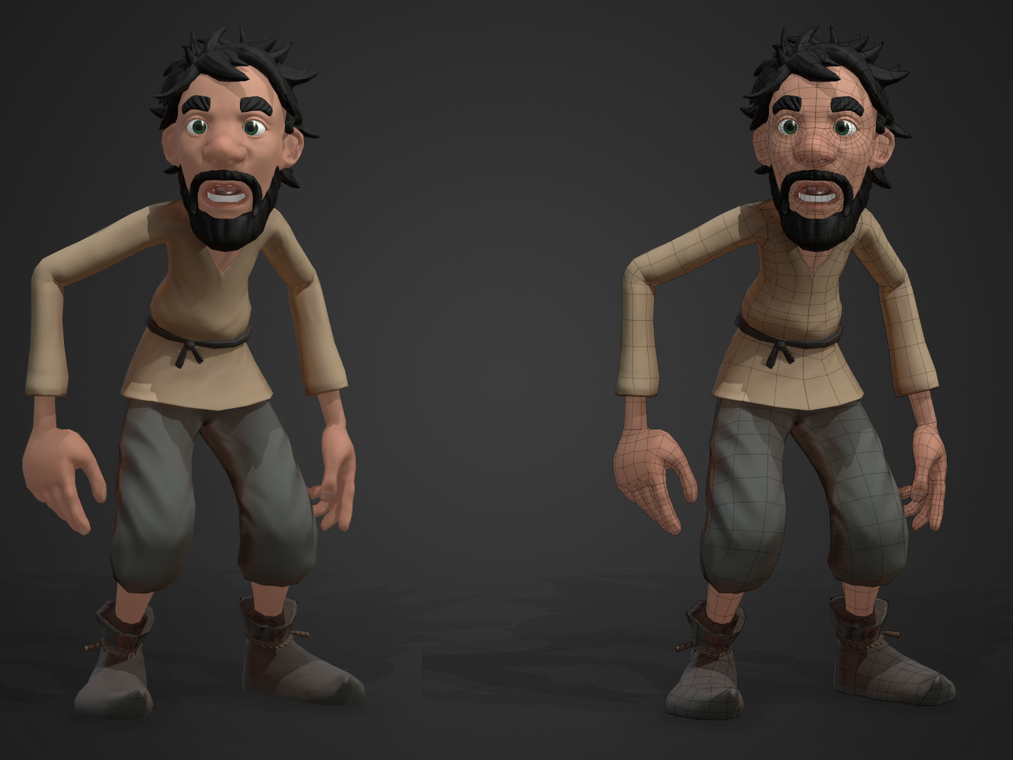 Medieval Cartoon Peasant Low-poly 3D model_1