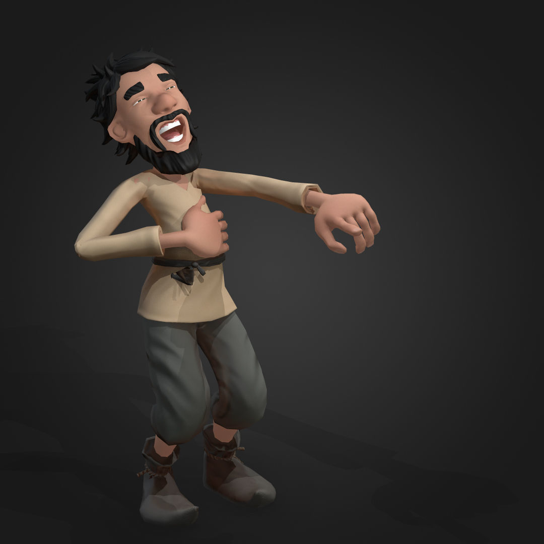 Medieval Cartoon Peasant Low-poly 3D model_6
