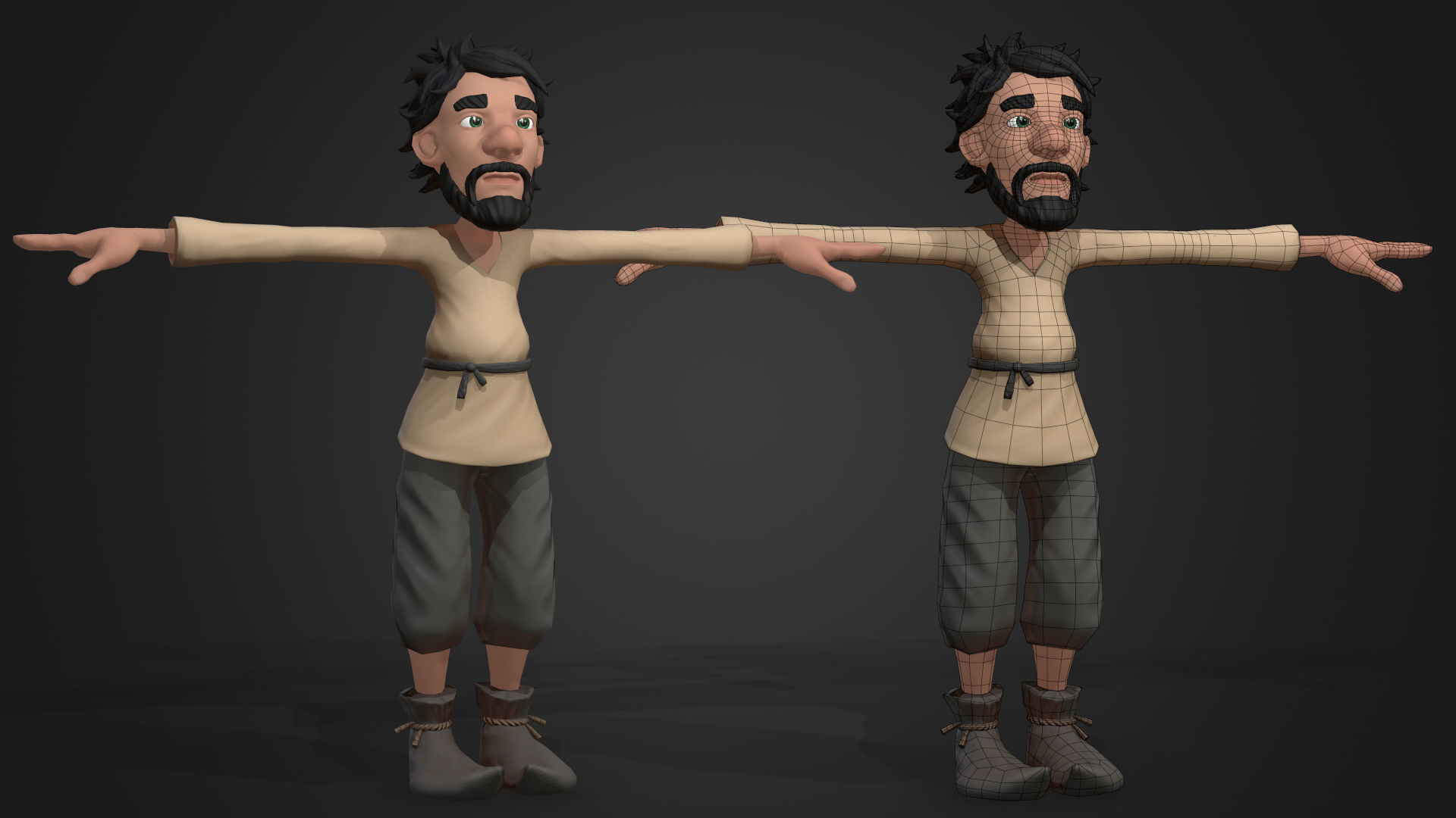 Medieval Cartoon Peasant Low-poly 3D model_3