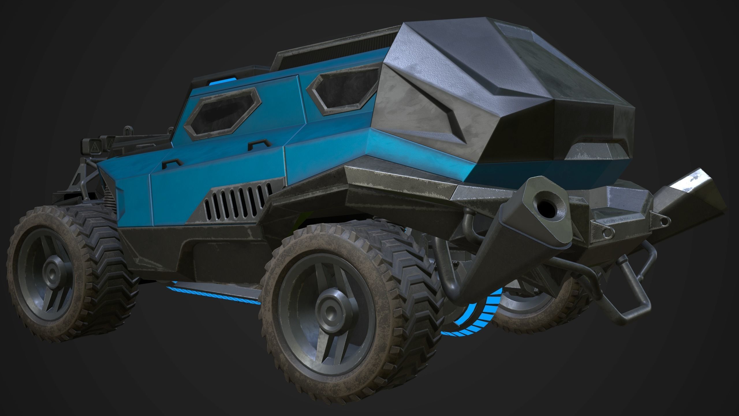 Sci-Fi Armored Racing Jeep 4X4 PBR Low-poly 3D model_5