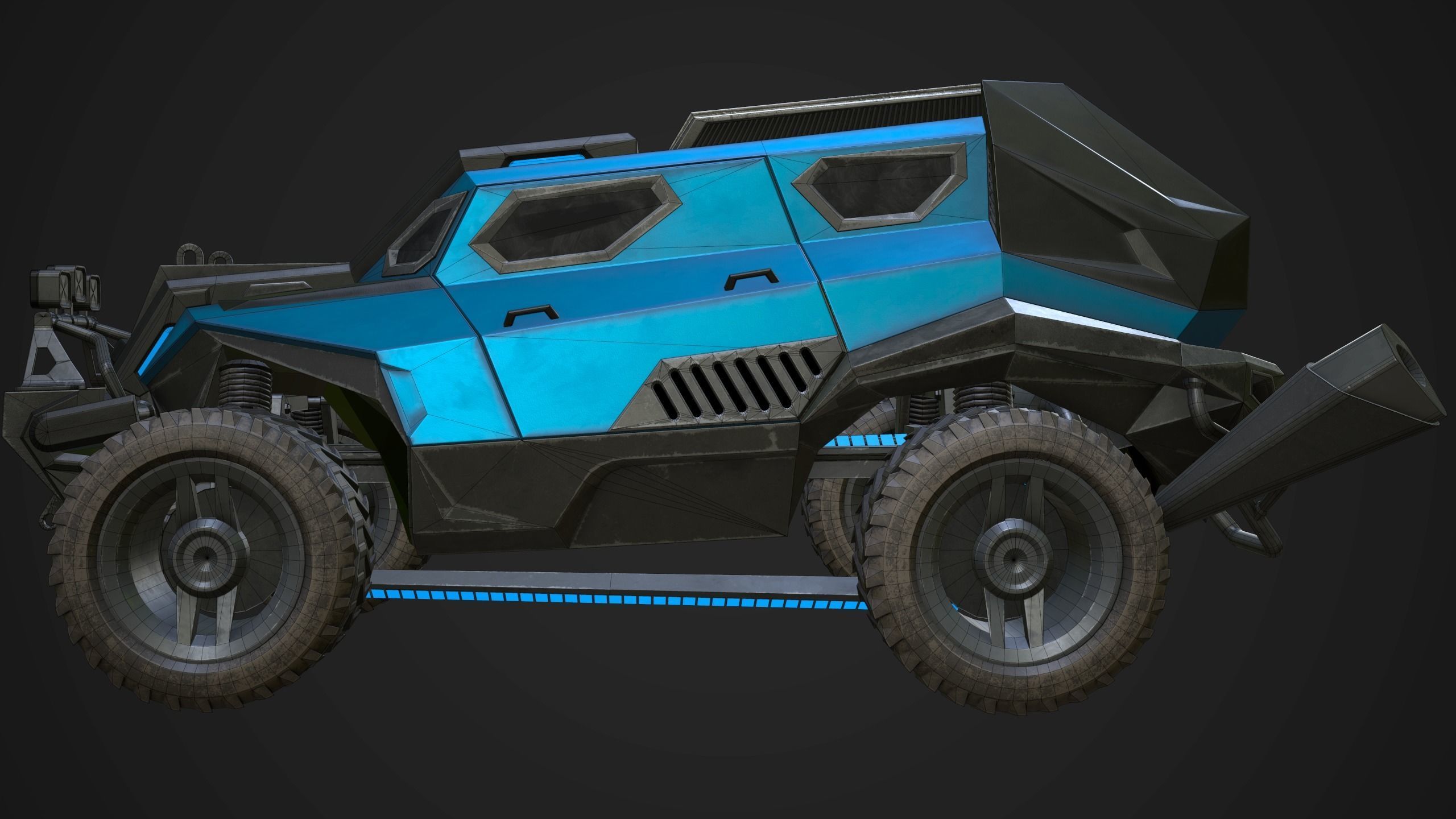 Sci-Fi Armored Racing Jeep 4X4 PBR Low-poly 3D model_13