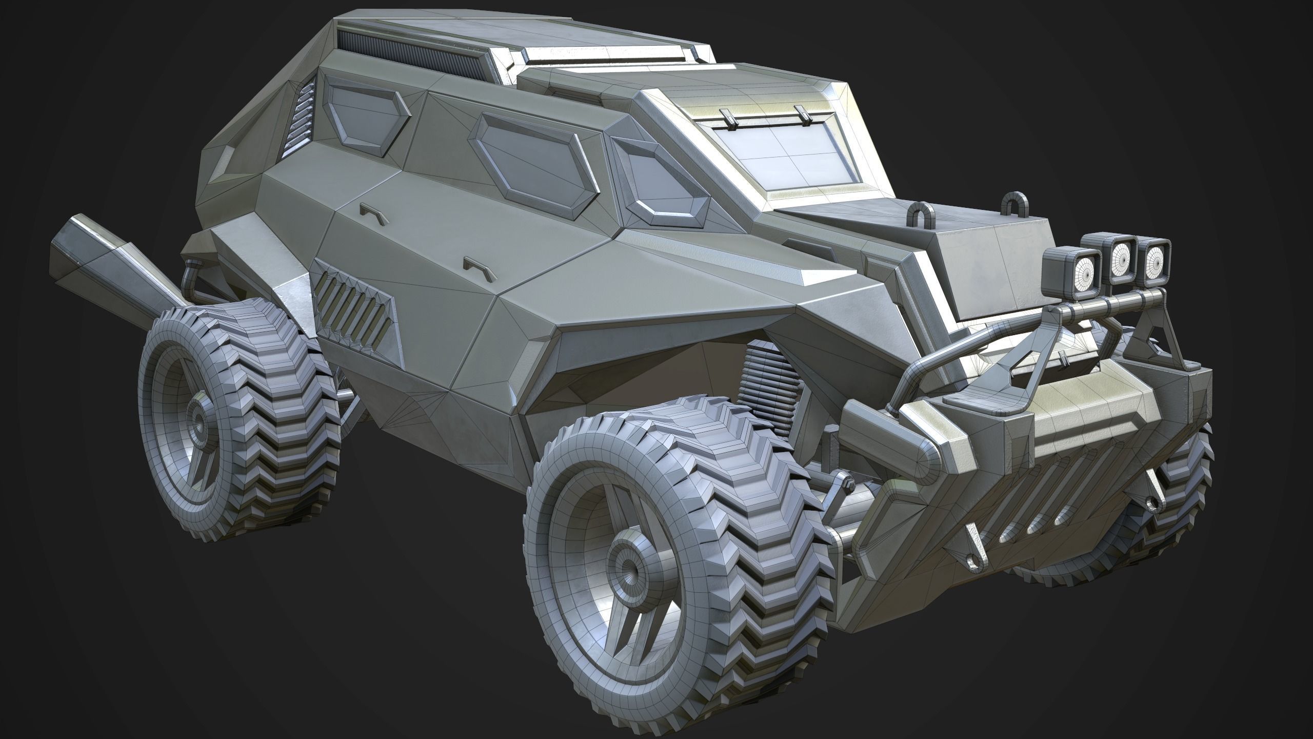 Sci-Fi Armored Racing Jeep 4X4 PBR Low-poly 3D model_9