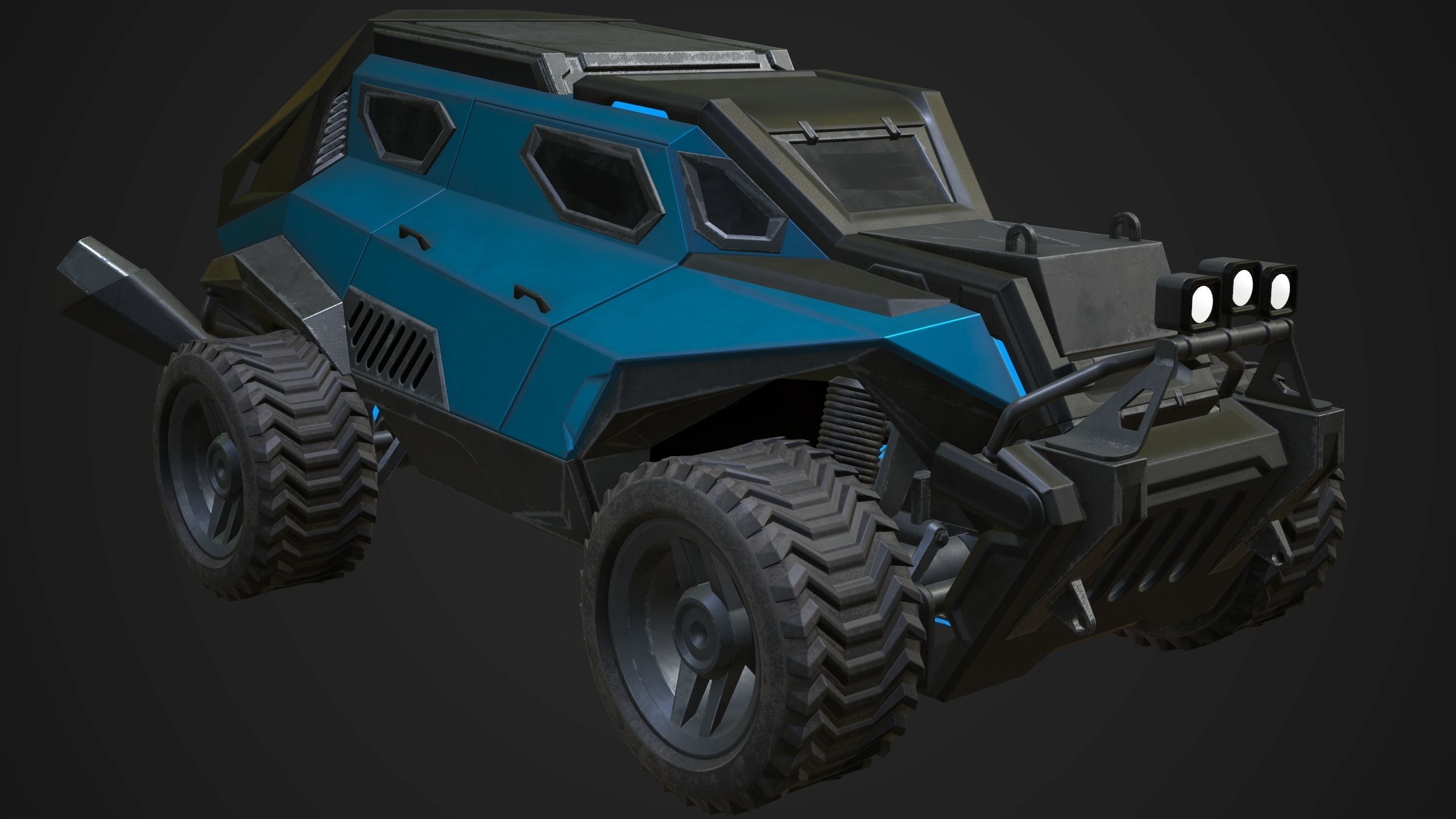 Sci-Fi Armored Racing Jeep 4X4 PBR Low-poly 3D model_8