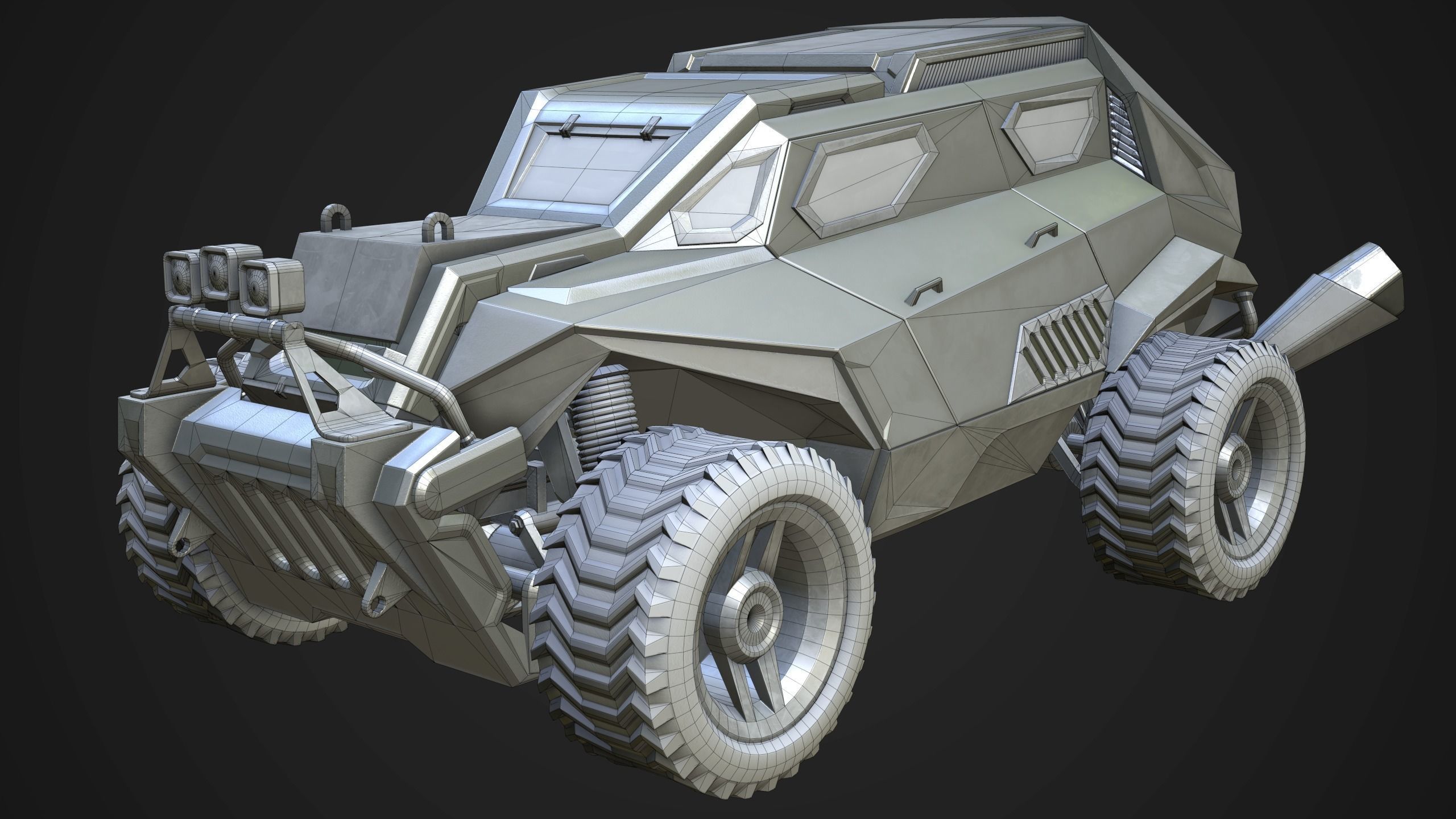 Sci-Fi Armored Racing Jeep 4X4 PBR Low-poly 3D model_3