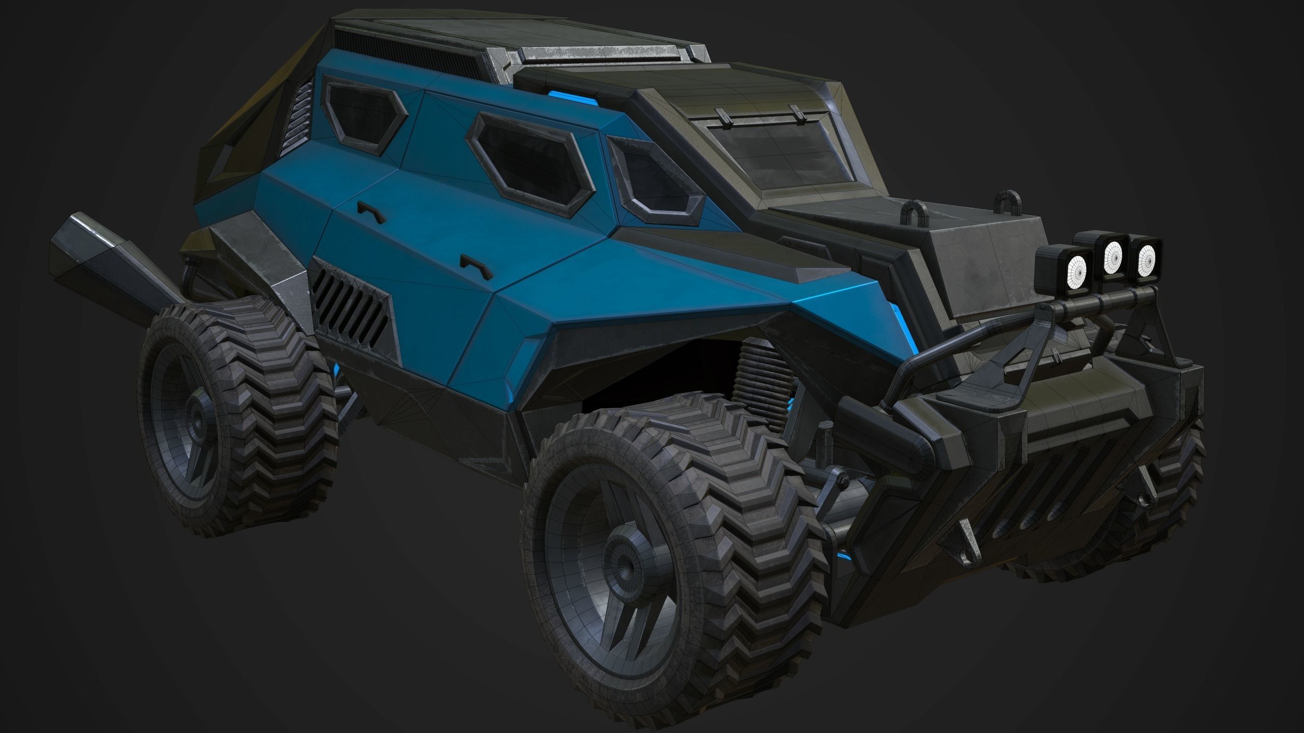 Sci-Fi Armored Racing Jeep 4X4 PBR Low-poly 3D model_10