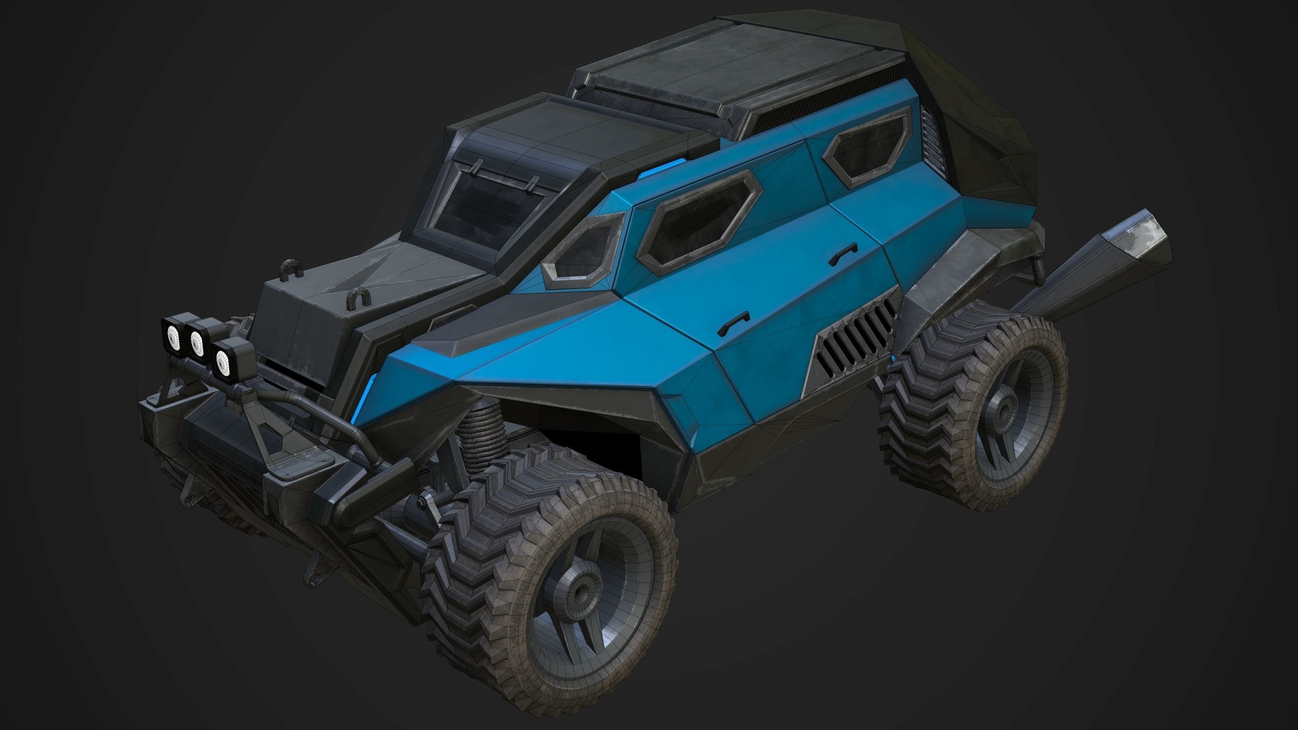 Sci-Fi Armored Racing Jeep 4X4 PBR Low-poly 3D model_16