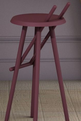Wood Stool 3D model_5