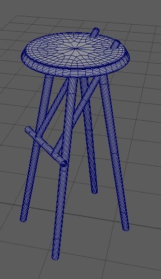 Wood Stool 3D model_3