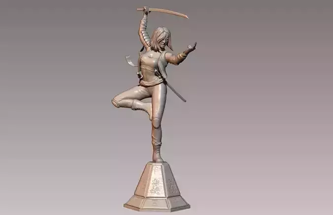 Katana statue of woman holding sword