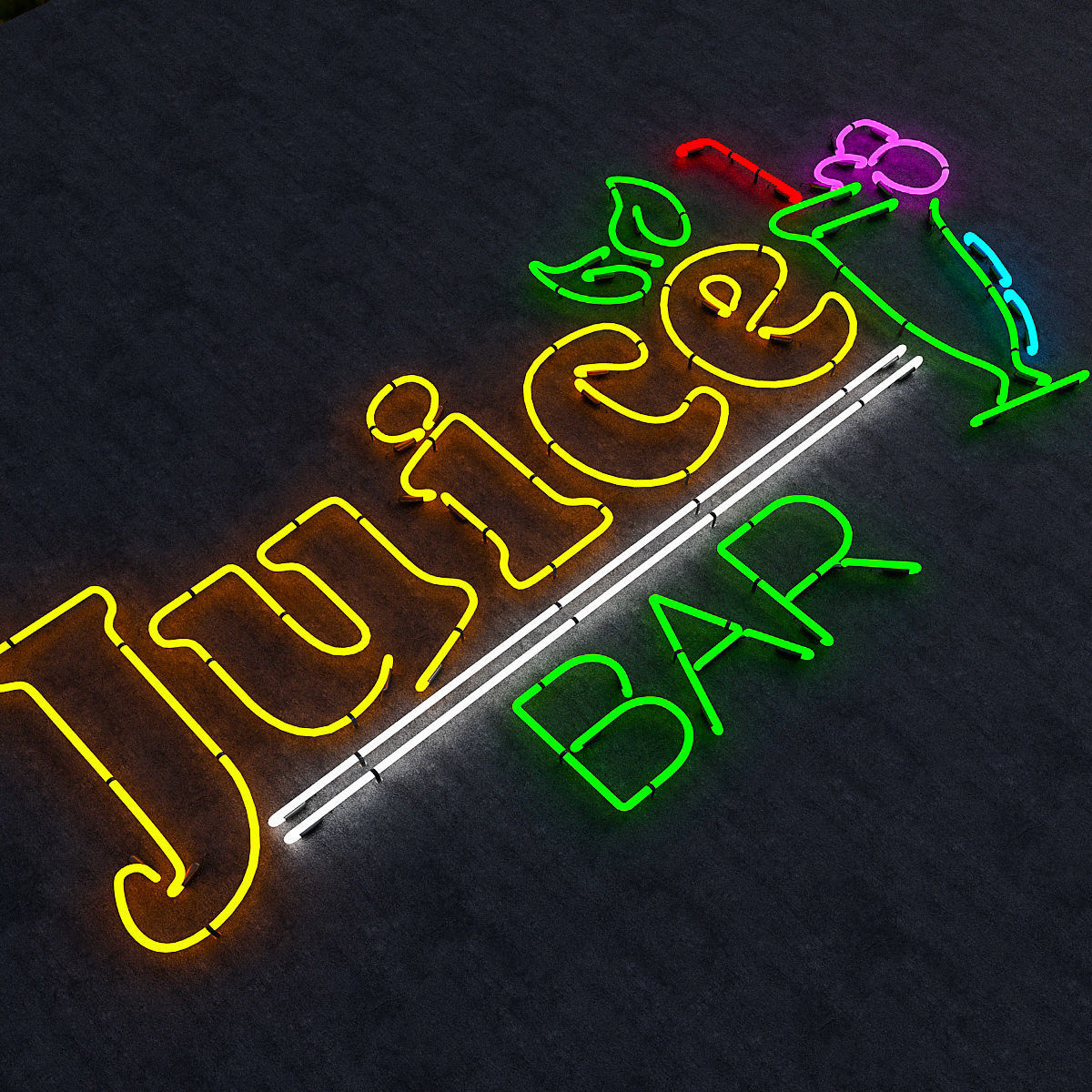 Juice Bar Neon Sign Low-poly 3D model_5