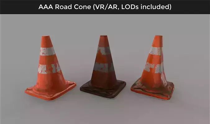 Damaged Traffic Road Cone - 3D VR  AR  game ready  Low-poly 3D model