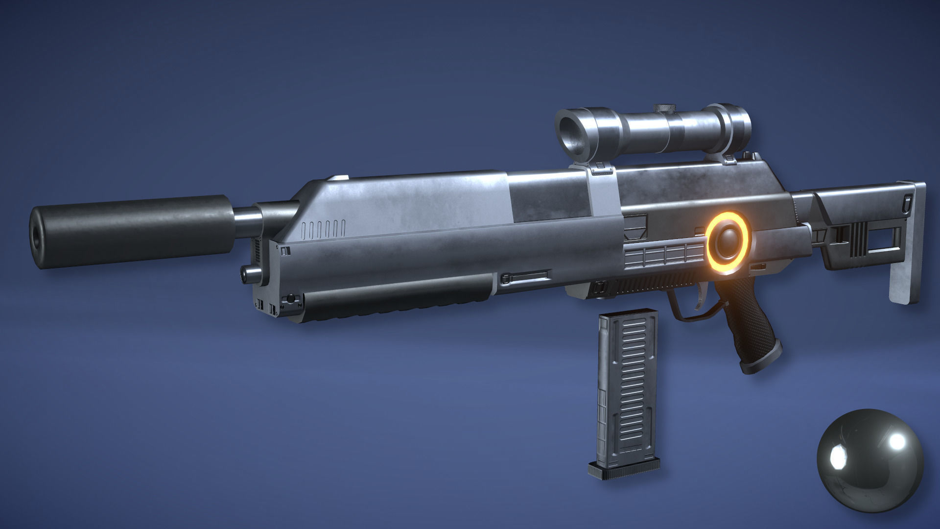 Futuristic Assault Rifle Low-poly 3D model_10