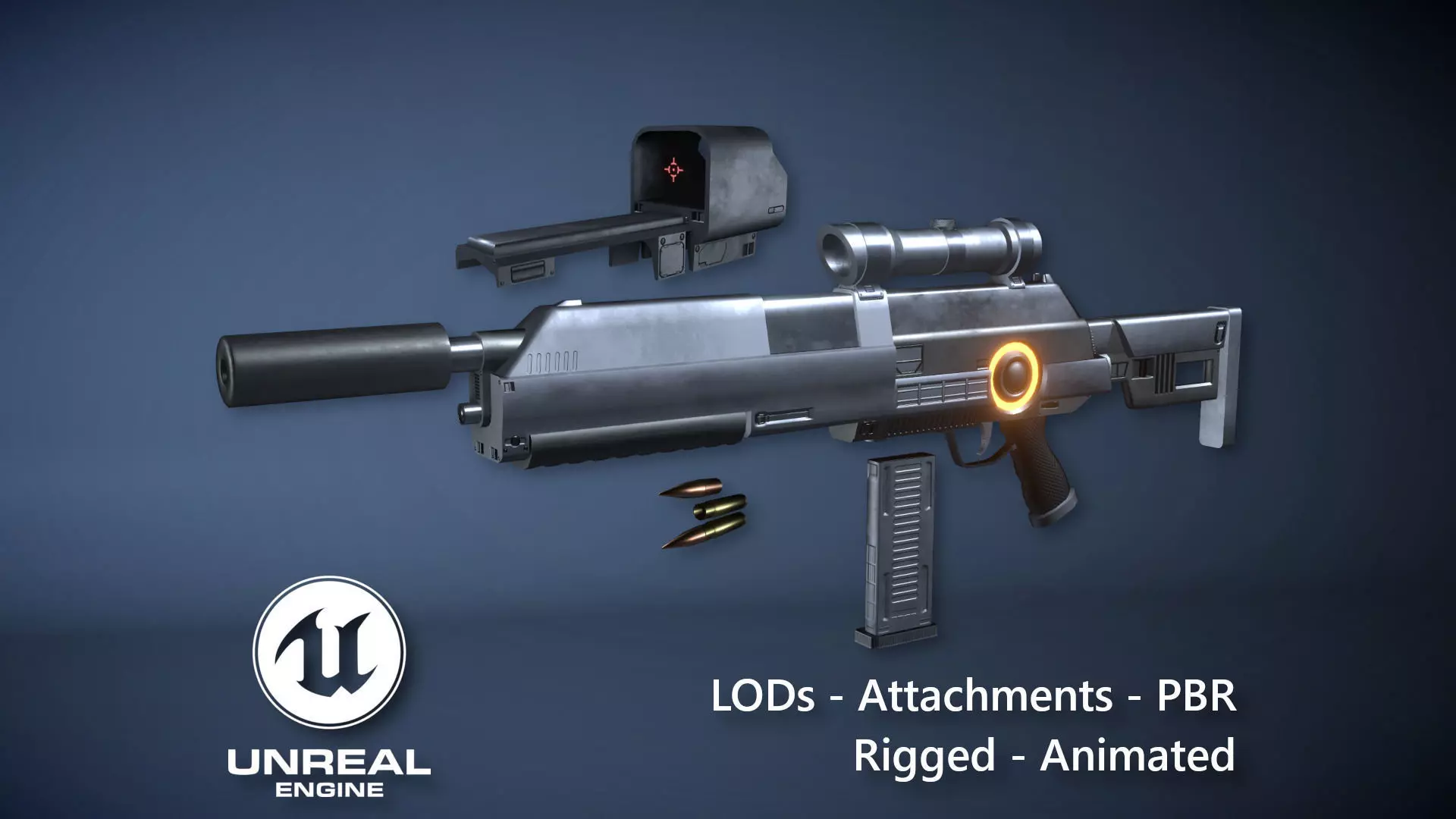 Futuristic Assault Rifle Low-poly 3D model_0