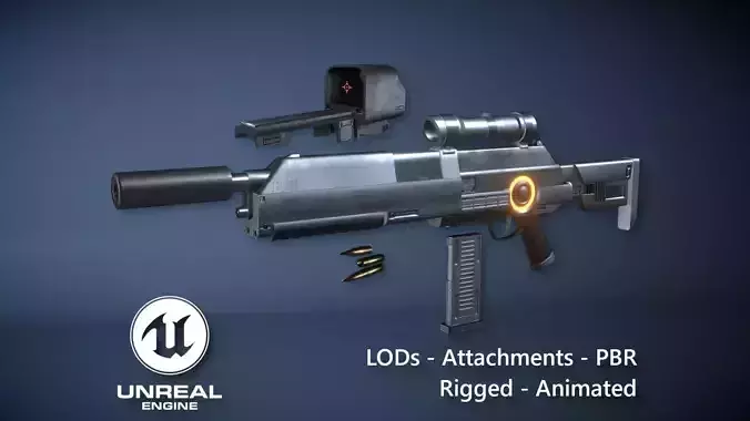 Futuristic Assault Rifle Low-poly 3D model