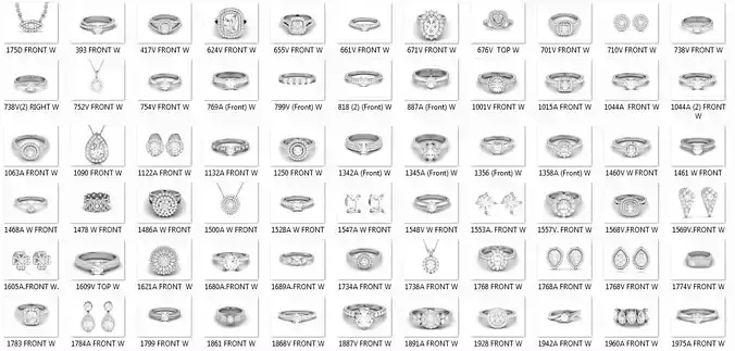125 Solitaire Ring Earrings Pendant 3dm render details 3D print model