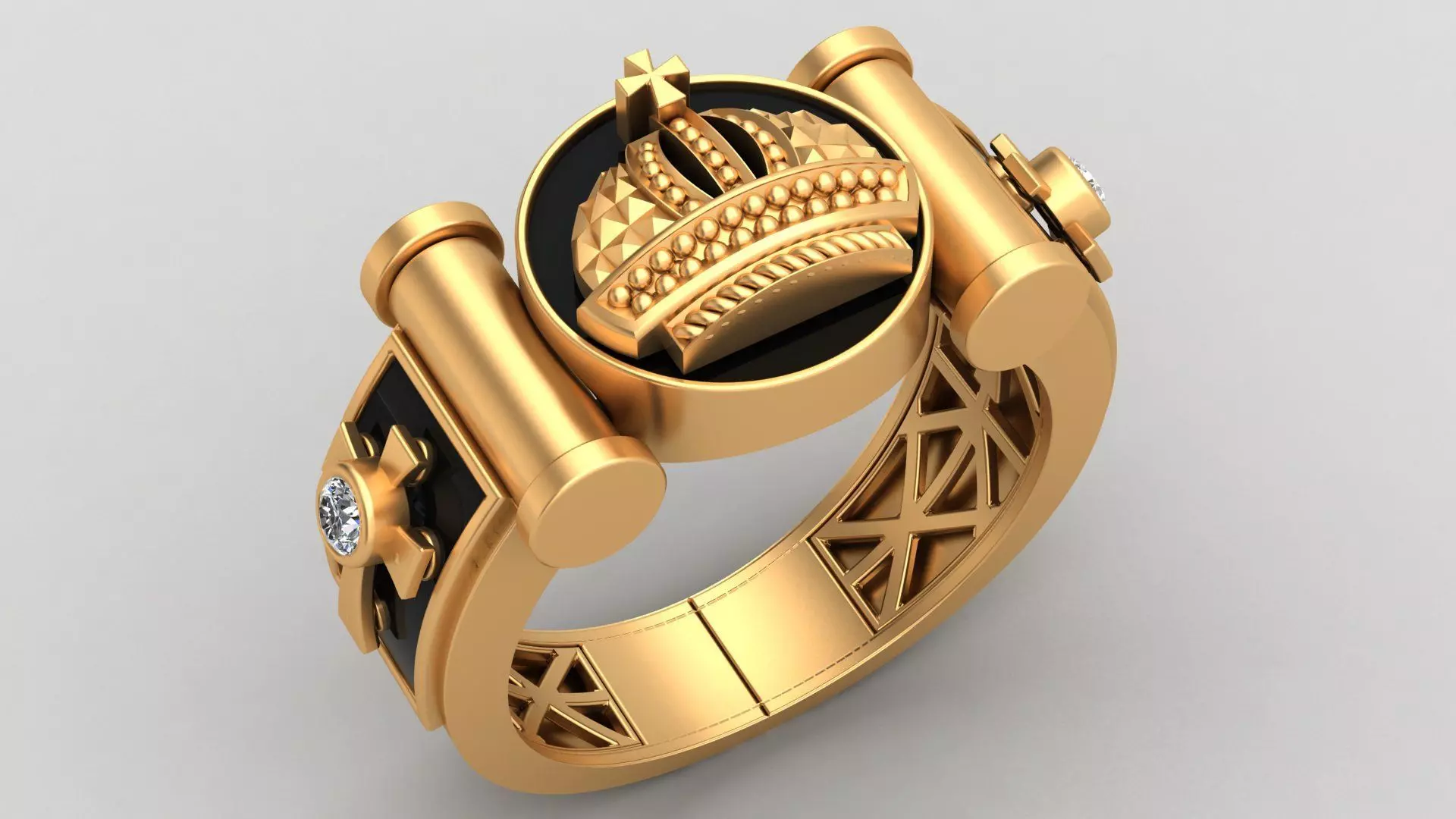 Cross Crown Christ Diamond Gold Man Enamel Ring 3D print model