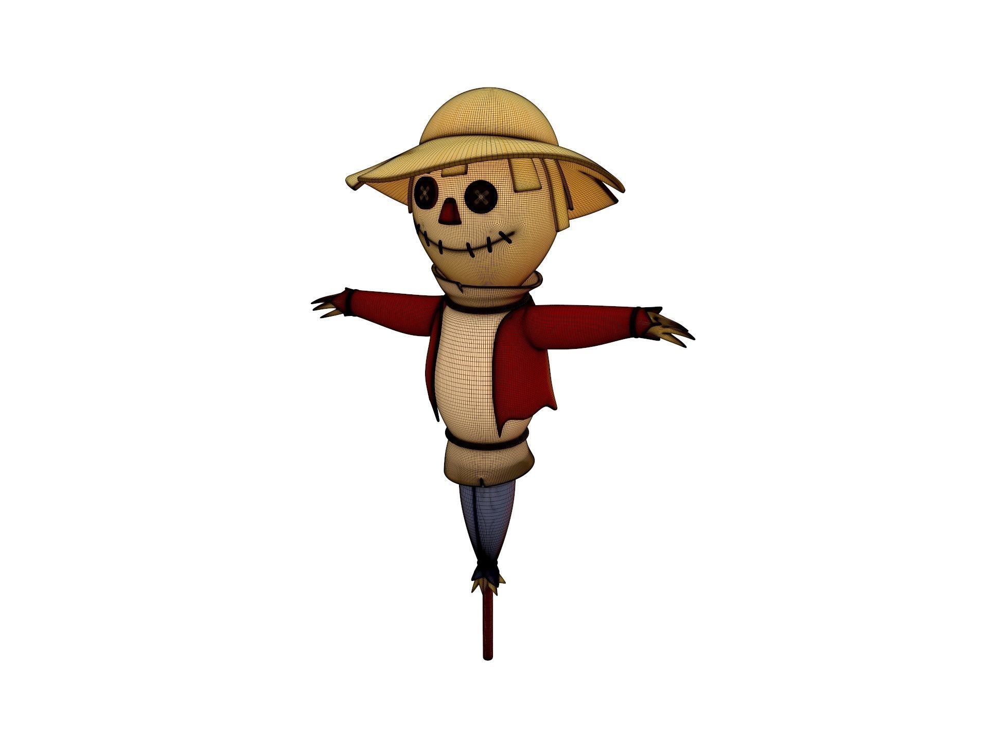 Scarecrow cartoon character wearing hat and sunglasses 3D model_13