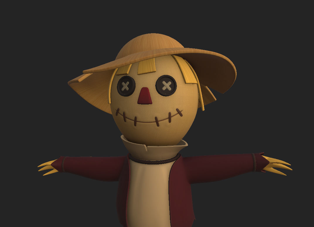 Scarecrow cartoon character wearing hat and sunglasses 3D model_21