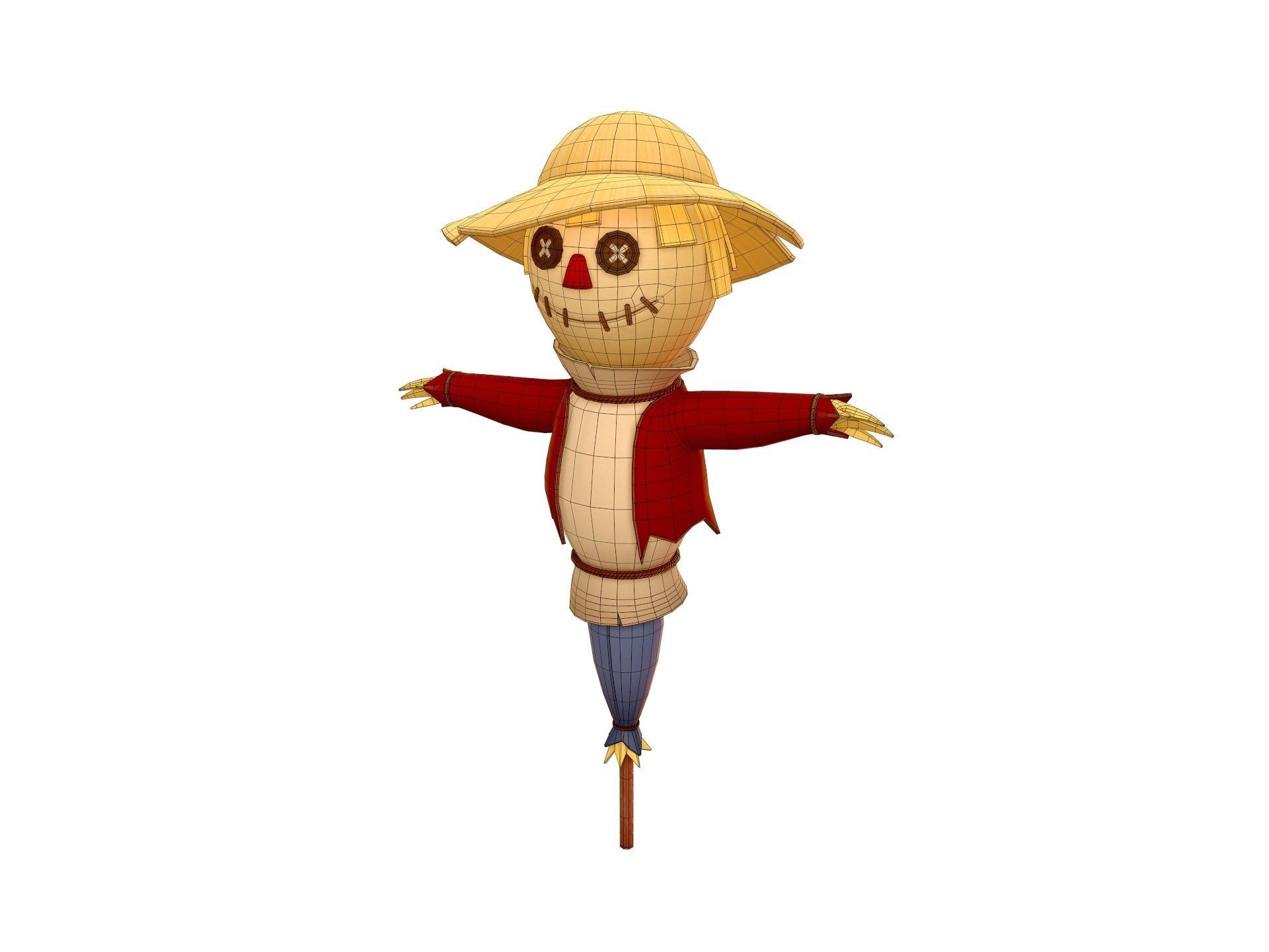 Scarecrow cartoon character wearing hat and sunglasses 3D model_12