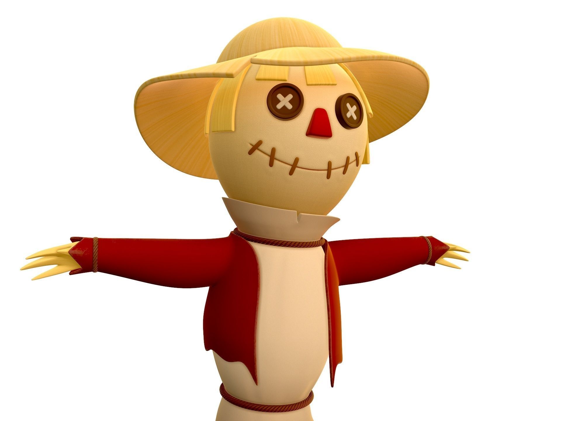 Scarecrow cartoon character wearing hat and sunglasses 3D model_1