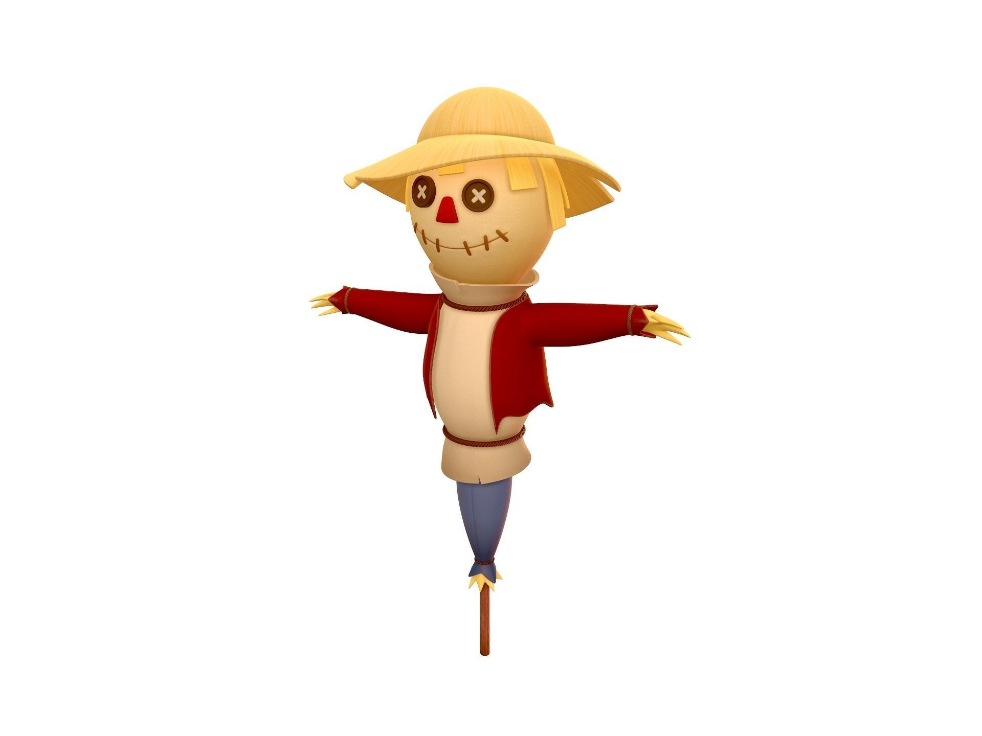 Scarecrow cartoon character wearing hat and sunglasses 3D model_11