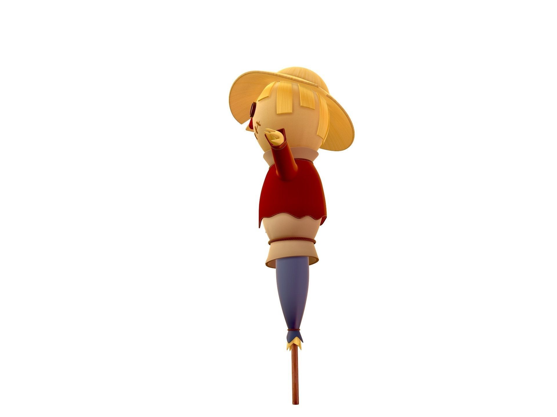 Scarecrow cartoon character wearing hat and sunglasses 3D model_5