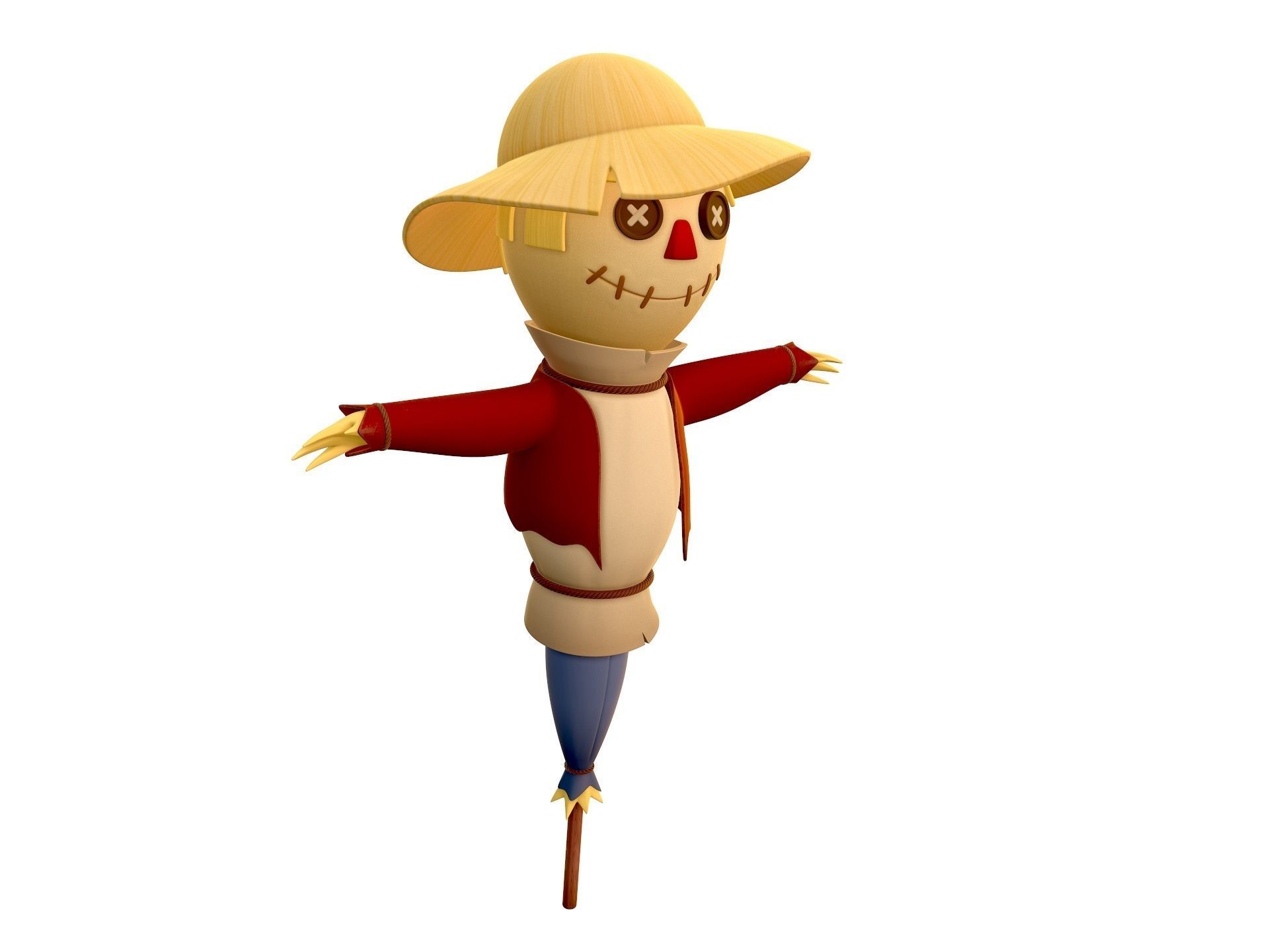 Scarecrow cartoon character wearing hat and sunglasses 3D model_2