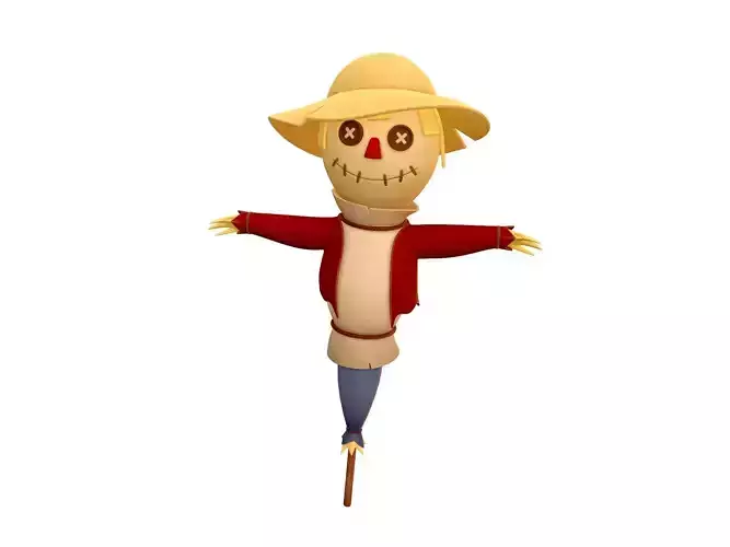 Scarecrow cartoon character wearing hat and sunglasses 3D model