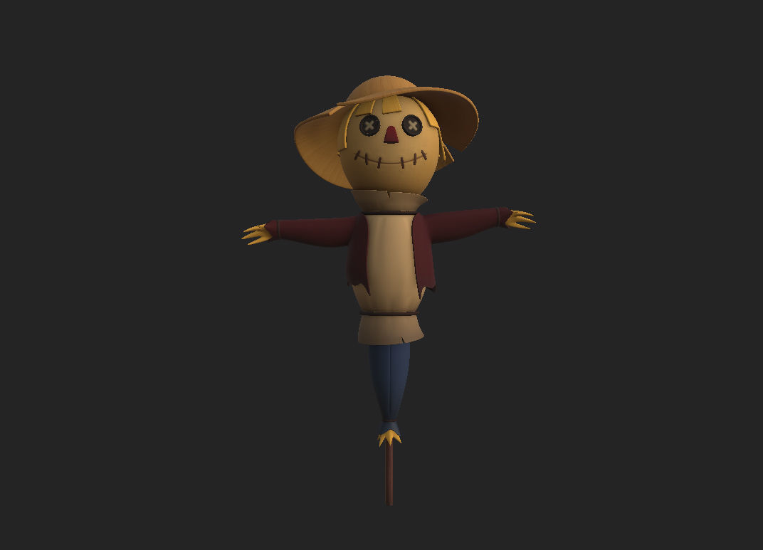 Scarecrow cartoon character wearing hat and sunglasses 3D model_17