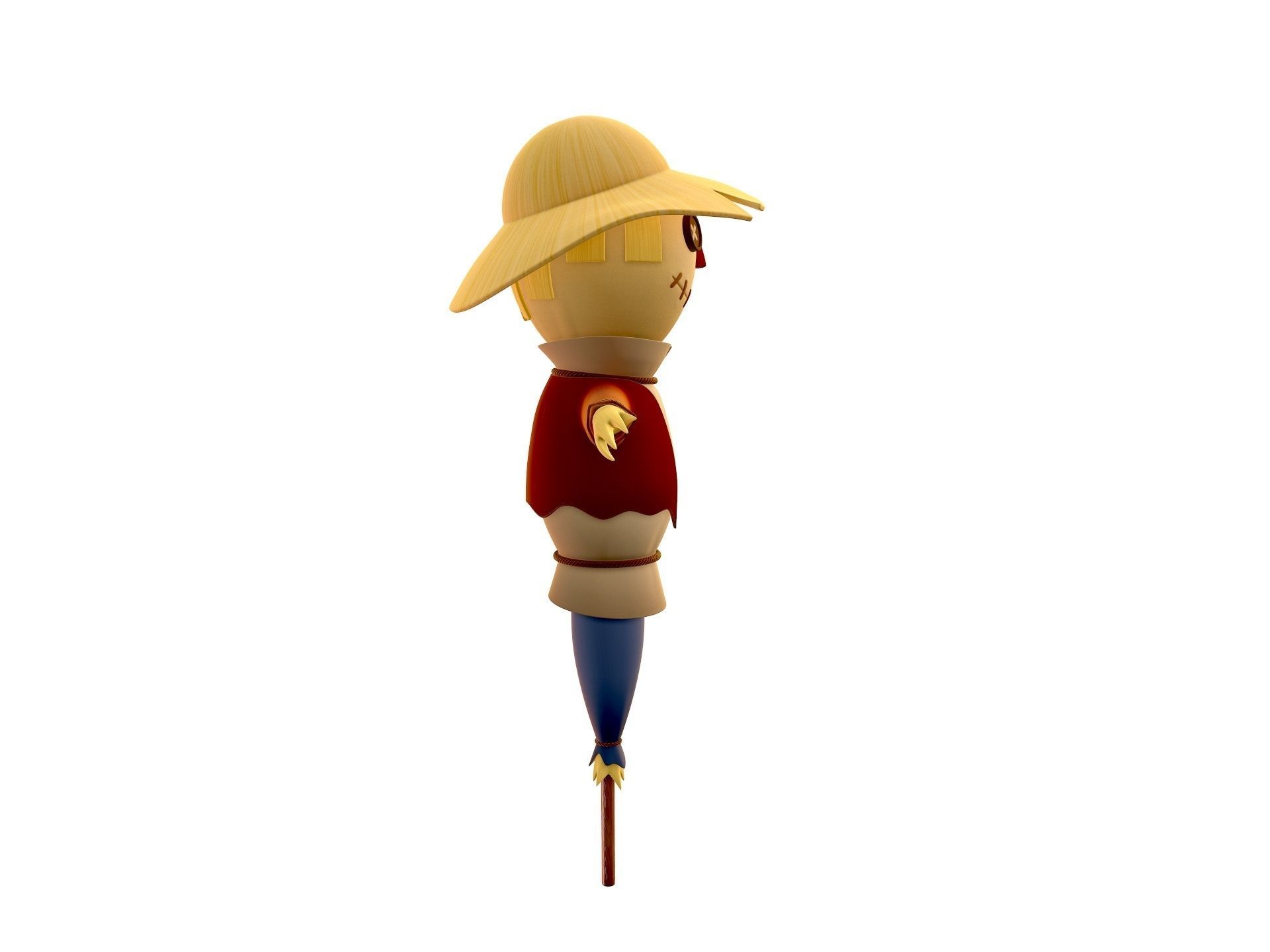 Scarecrow cartoon character wearing hat and sunglasses 3D model_3