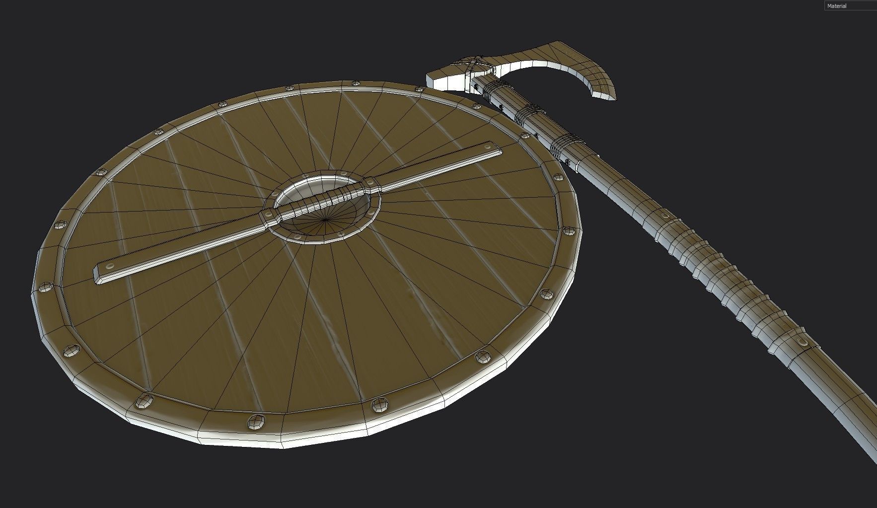 Axe and shield Low-poly 3D model_7