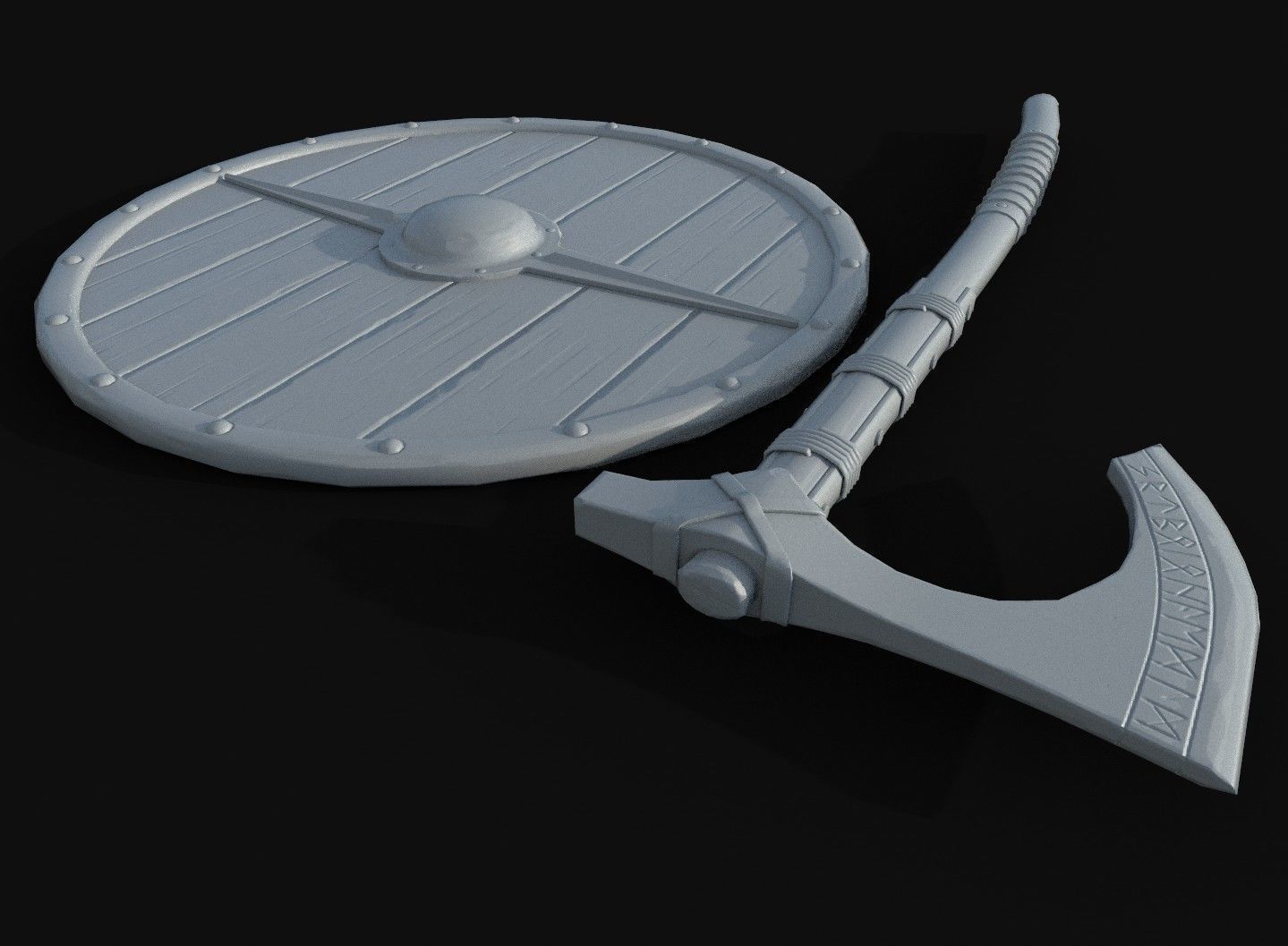 Axe and shield Low-poly 3D model_3