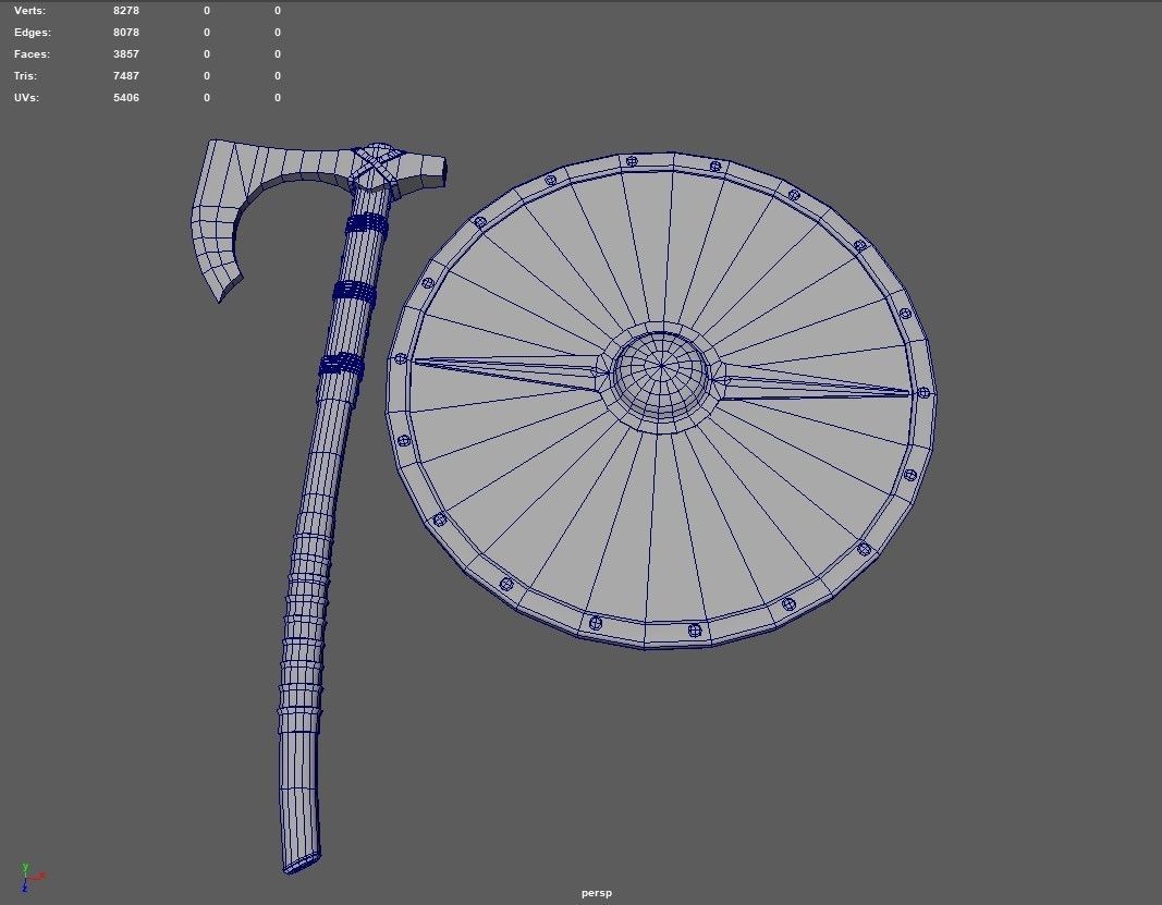 Axe and shield Low-poly 3D model_8