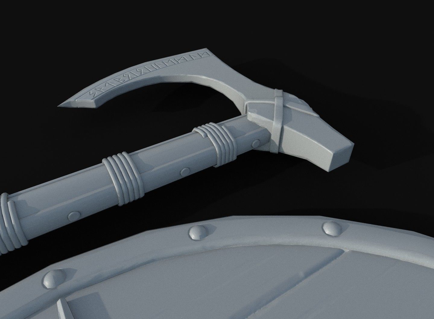 Axe and shield Low-poly 3D model_4