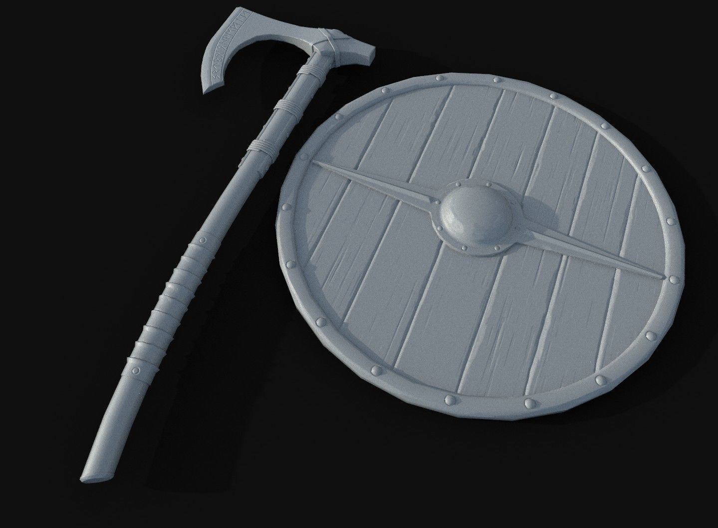 Axe and shield Low-poly 3D model_2