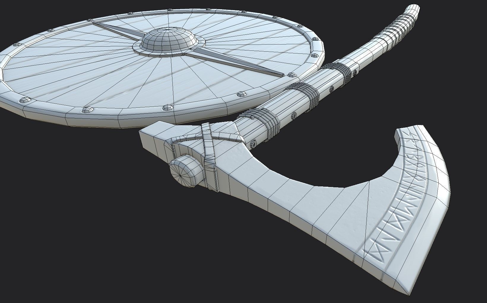 Axe and shield Low-poly 3D model_6