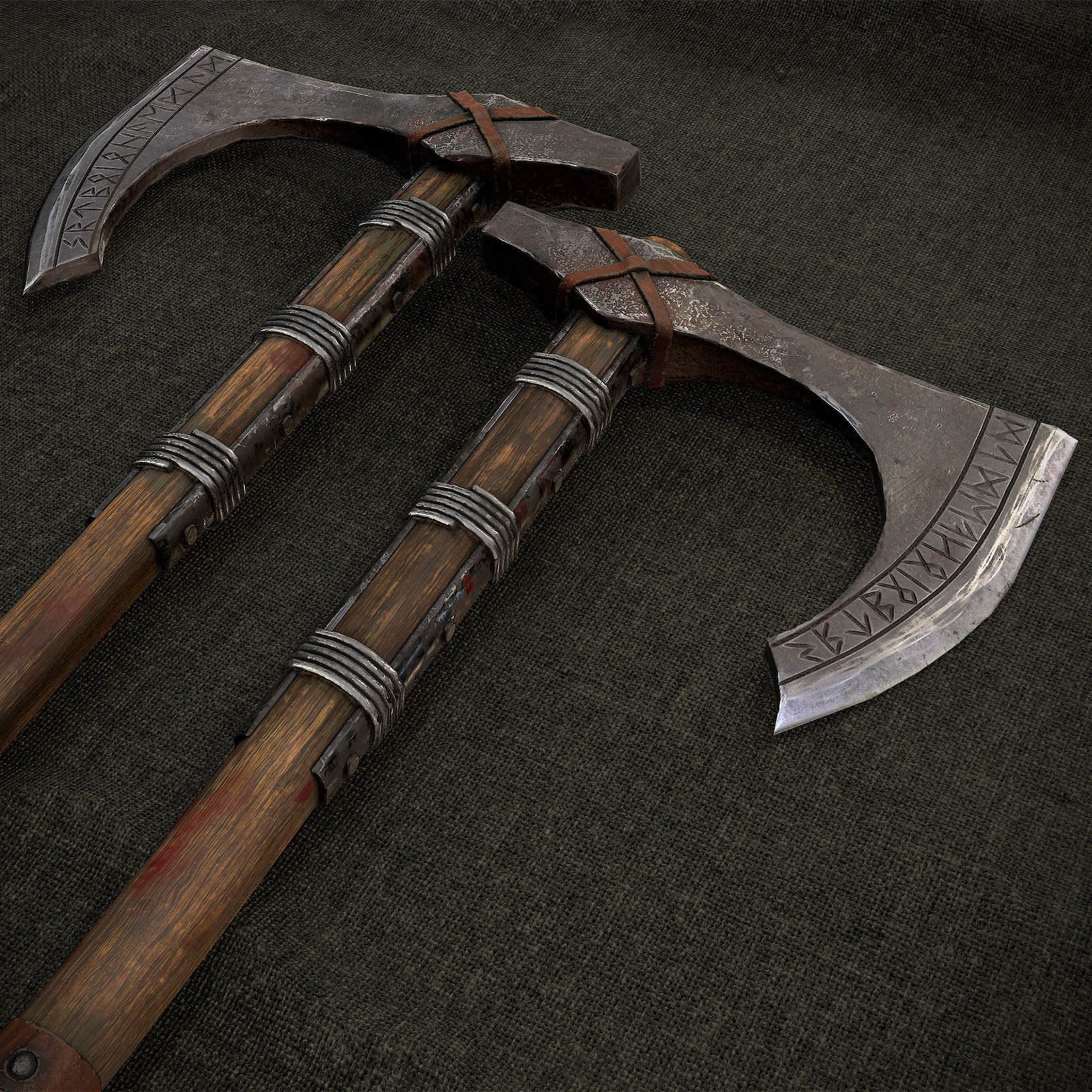 Axe and shield Low-poly 3D model_1