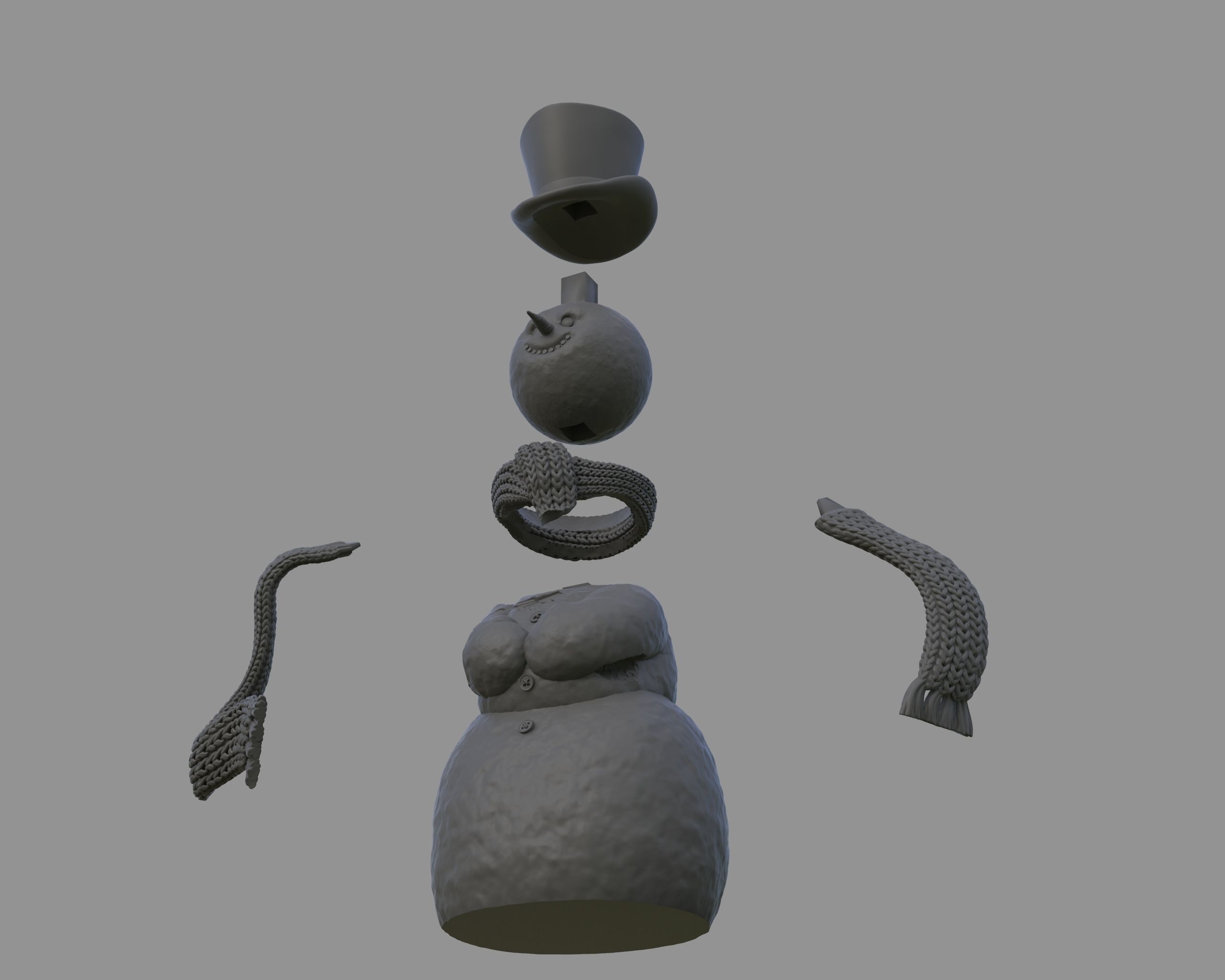 Snowman 3D Print Model wearing scarf 3D print model_7