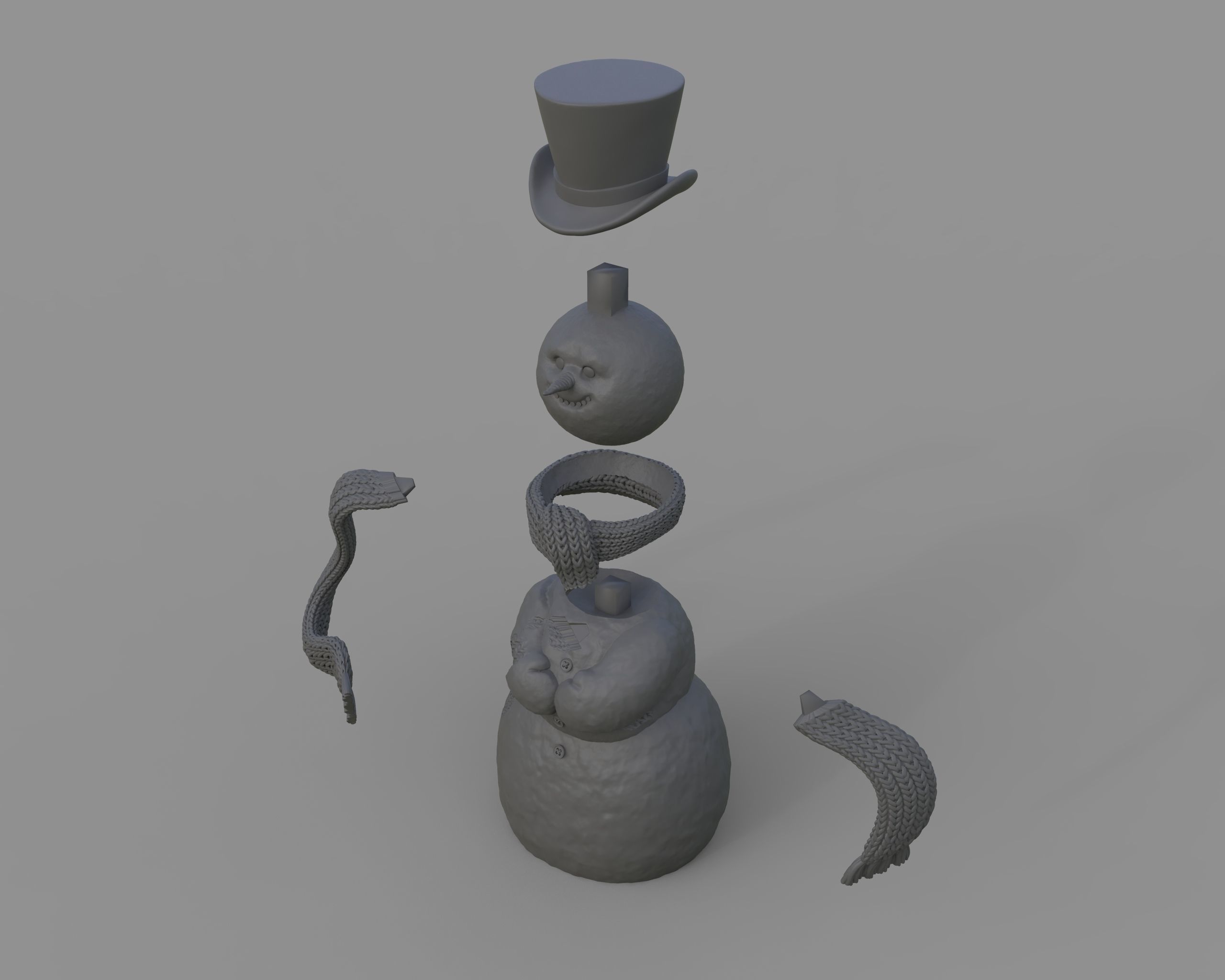 Snowman 3D Print Model wearing scarf 3D print model_6