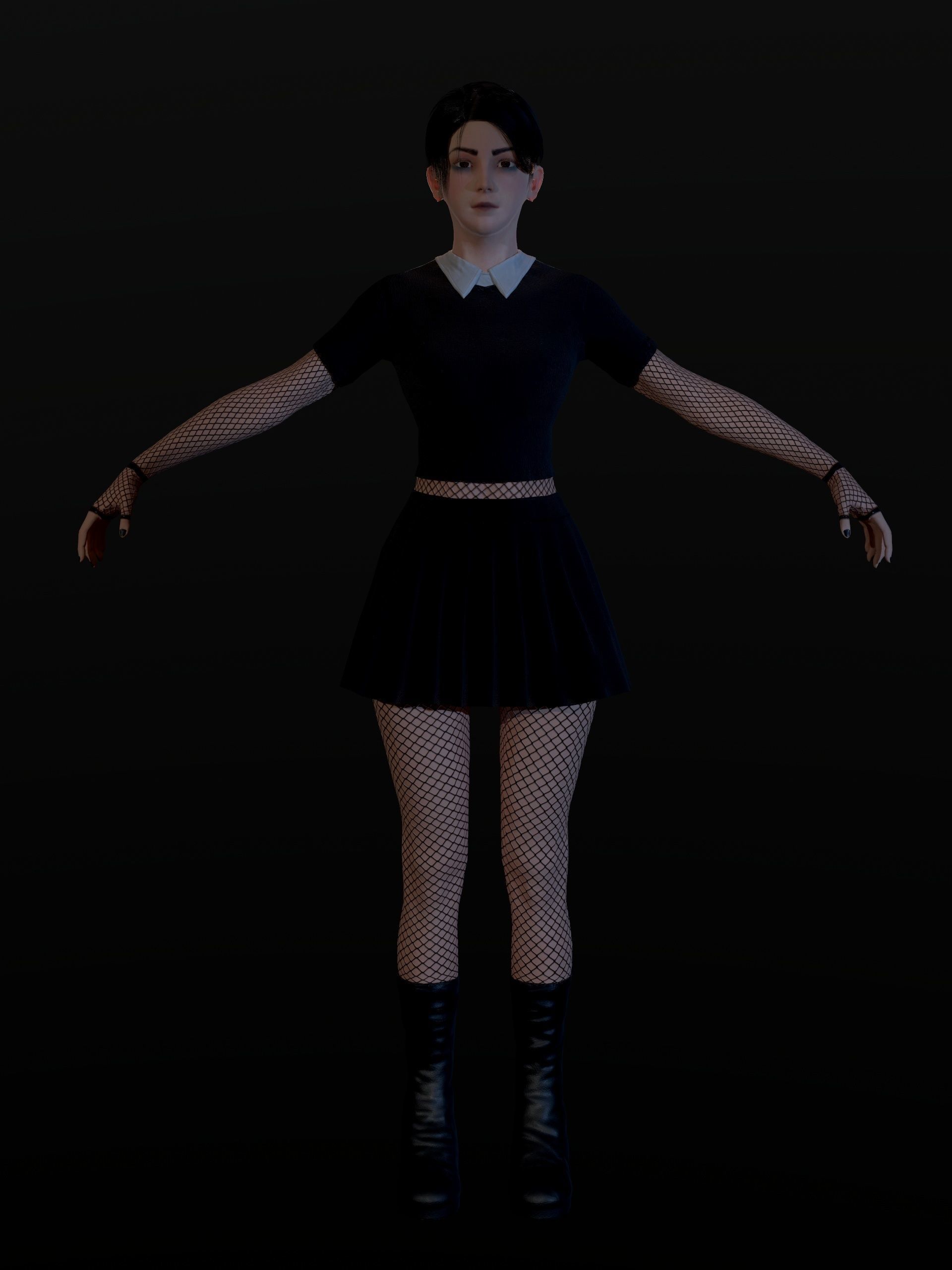 School Goth girl Low-poly 3D model_2