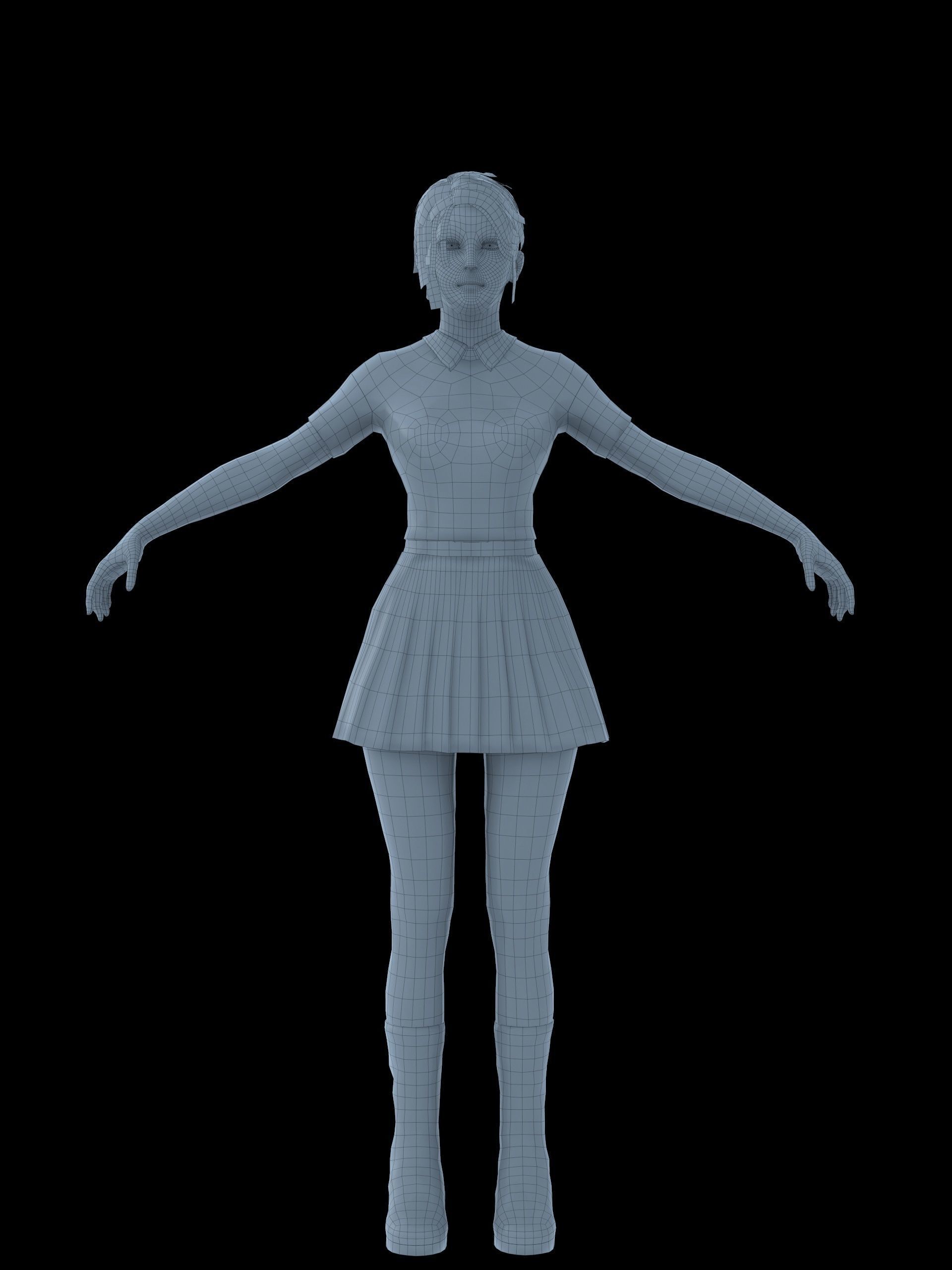 School Goth girl Low-poly 3D model_10