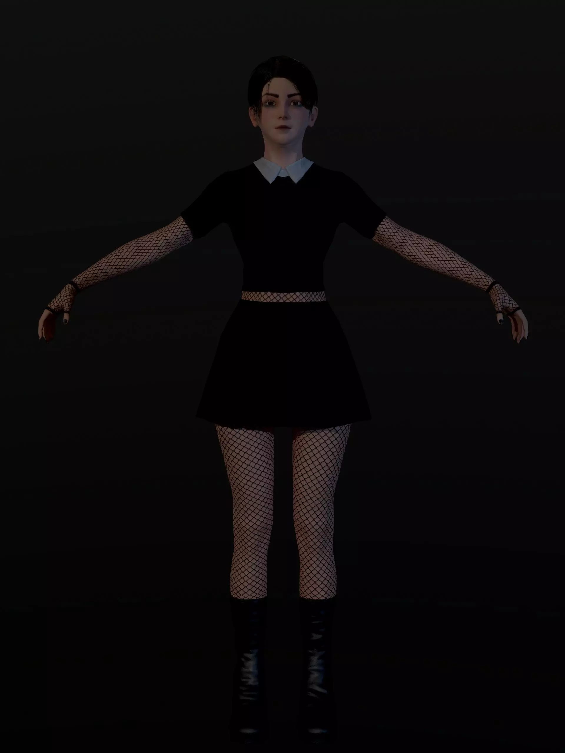 School Goth girl Low-poly 3D model_0