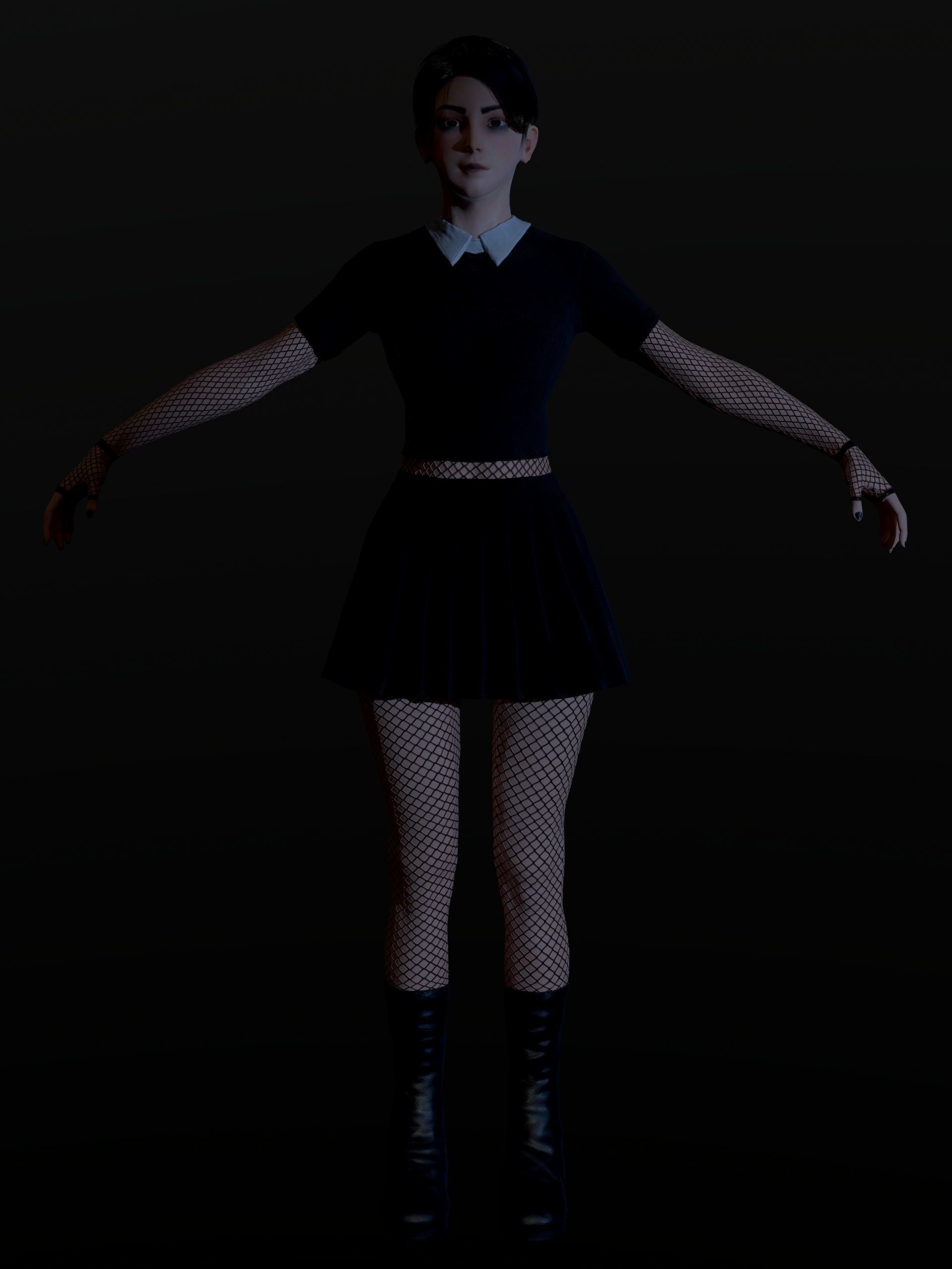 School Goth girl Low-poly 3D model_4