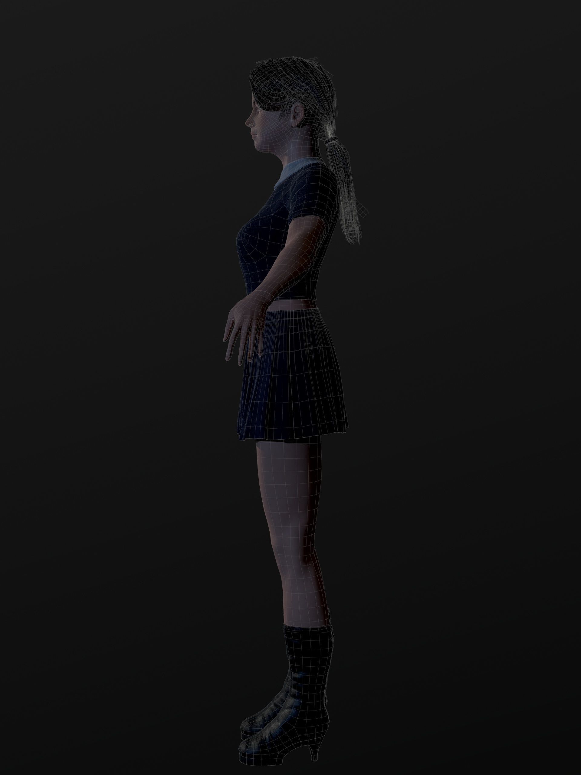 School Goth girl Low-poly 3D model_8