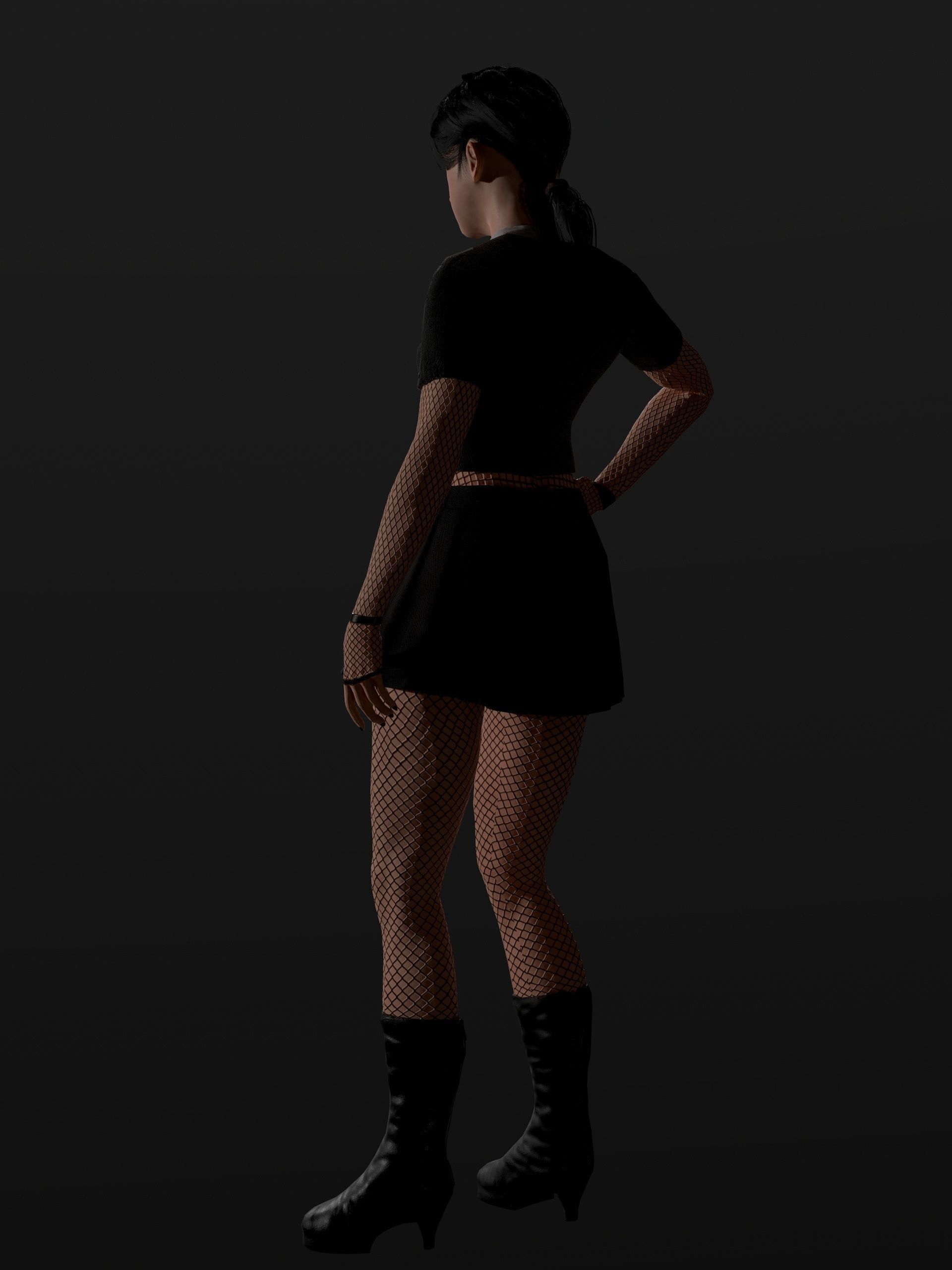School Goth girl Low-poly 3D model_27